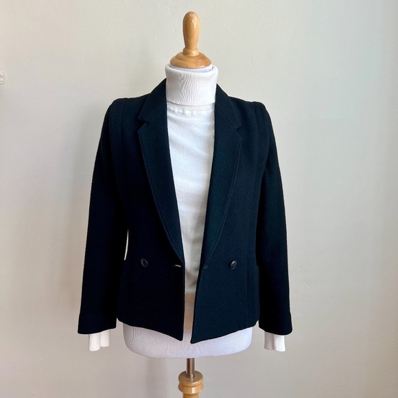 Vintage Perla Women's Black Wool Double Breasted Power Blazer Suit Jacket 7 - Picture 3 of 11